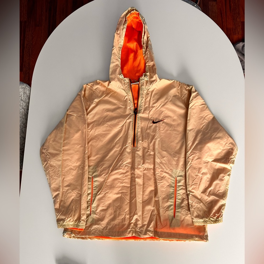 Nike, women's Medium, Tan & Orange pullover rain hoodie